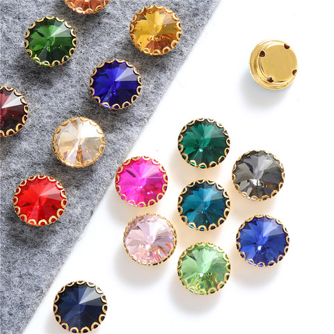 New 6 Sizes Round Shape Glass Sew On Gemstones With Golden Base Crystal Sewing Rhinestones for Clothes Shoes Needlework ► Photo 1/6