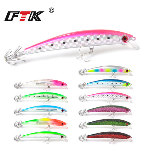 FTK 11Colors Sinking Bait Fishing Lure Minnow 120mm/23g Jigging Sepia Squid Hook Wood Shrimp Sea Bass Hard Artificial Bait ► Photo 1/6