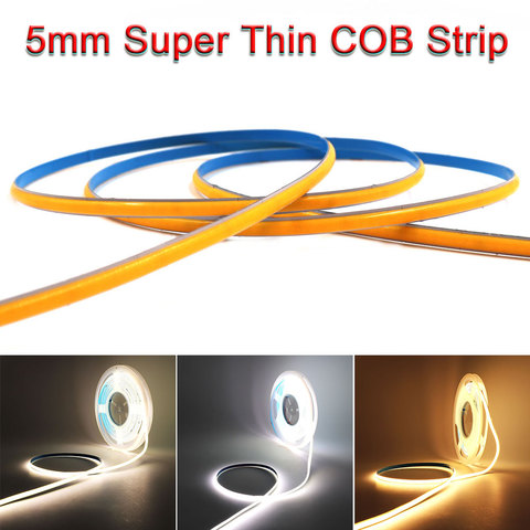 5mm Super Thin COB Strip 384LEDs/m Soft Flexible DC12V 24V LED Light Bar Warm Cold White for Decor Lighting 3000K 4000K 6000K ► Photo 1/6