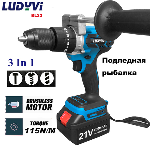 21V 13MM Brushless Electric Drill 115N/M 4000mah Battery Cordless Screwdriver With Impact Function Can Drill Ice Power Tools ► Photo 1/6