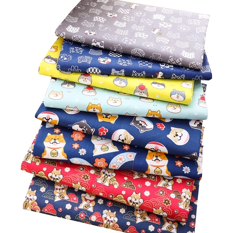 Lucky Cat And Dog Print Cotton Fabric By The Meter Twill Calico Quilt Sewing Materials Japanese Style Cloth TJ1395 ► Photo 1/6