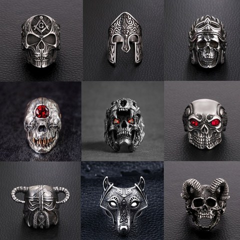 FFLACELL Vintage Men's Skull Skeleton Gothic Biker Rings Men Rock Punk Ring Party Fashion Jewelry ► Photo 1/6