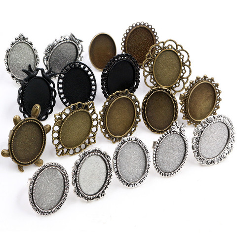 18x25mm 5pcs Antique Silver Bronze Plated Mixed Styles Oval Adjustable Ring Settings Blank/Base,Fit Oval 18*25mm Glass Cabochons ► Photo 1/5