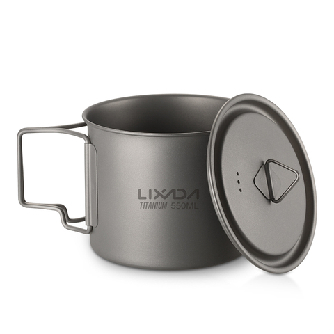 Lixada Titanium Cup Mug Pots Outdoor Portable Tableware Camping Picnic Water Cup with Foldable Handle 300/350/420/550/650/750ml ► Photo 1/6