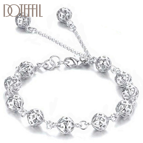 DOTEFFIL 925 Sterling Silver 8mm Hollow Ball Bracelet For Women Wedding Engagement Party Fashion  Jewelry ► Photo 1/6