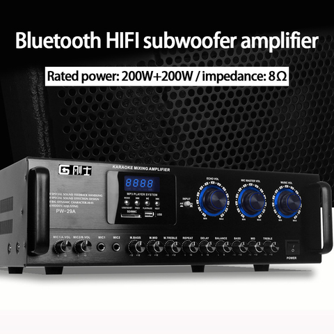 KYYSLB PW-29 200W*2 AV2.0 High-power Stage Professional KTV Amplifier Karaoke Bluetooth HIFI Heavy Bass Home Amplifier ► Photo 1/6