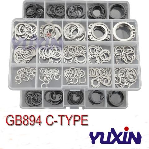 225Pcs/175Pcs DIN471 GB894 Black&SS304 Internal External Retaining Circlips A2 C-clip Washers Snap Retaining Ring Assortment Kit ► Photo 1/6