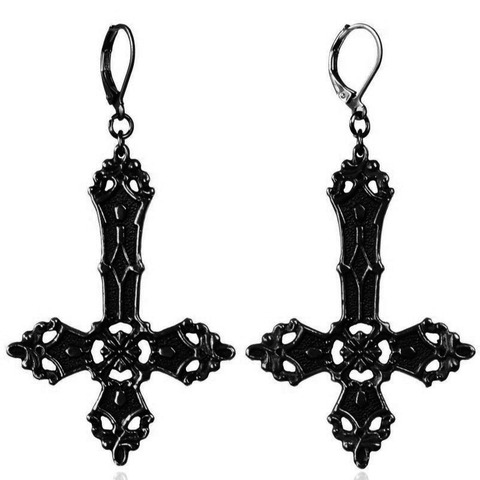 Inverted cross earrings, Upside down earrings / Satanic Cross & Gothic earrings ► Photo 1/3