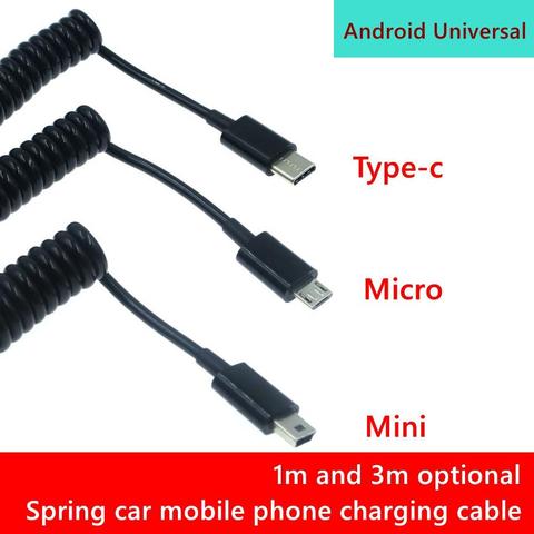 Spring Micro USB cable C-type mini usb fast charger for Samsung S8 S9 S7 Edge car retractable data cable for Android phones  3M ► Photo 1/5