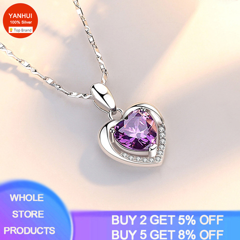 YANHUI Silver 925 Necklace Women Girlfriend Wife Gift Jewelry Love Heart Zircon Crystal Pendant Necklace GN9 ► Photo 1/6