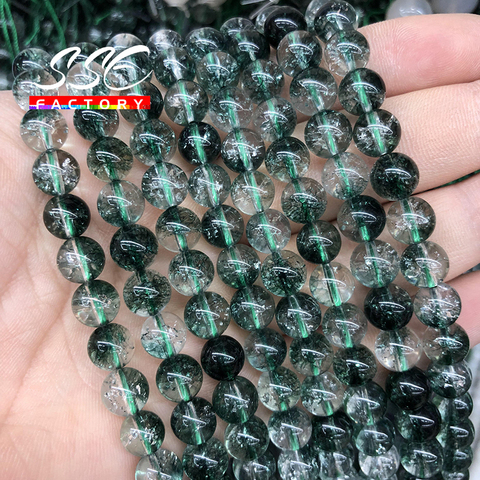 Natural Stone Beads Green Crystal Crackle Phantom Ghost Loose 4 6 8 10 12 MM 15