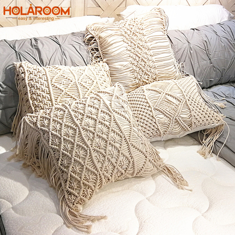 Boho cushion cover macrame pillows case bohemia geometric pattern cotton thread with tassels pillowcase sofa throw home decor ► Photo 1/6