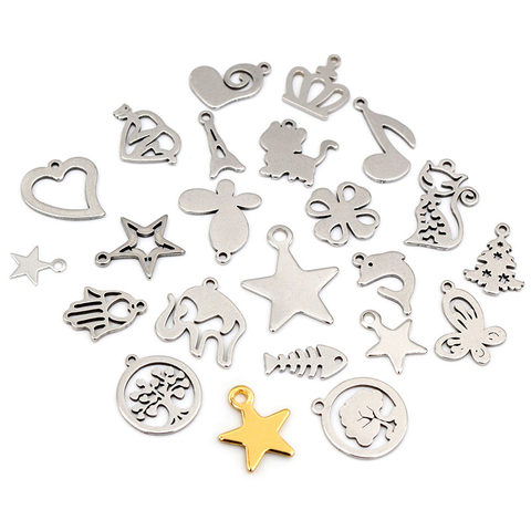 30pcs/lot No Fade 316 Stainless Steel Star Heart Fish Cat Charms Pendant for DIY Necklace Bracelet Craft Jewelry Making Findings ► Photo 1/6