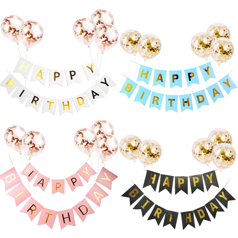 1set Happy Birthday Letter Banner Rose Gold blue Confetti latex Balloons Birthday Party Decorations Baby Shower gift Baloon ► Photo 1/6