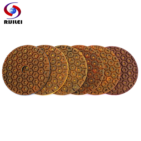 RIJILEI 4 Inch Super Diamond Polishing Pads 6 Steps Copper Metal Bond Wet Polishing Pad for Granite Marble Stone Grinding Discs ► Photo 1/6