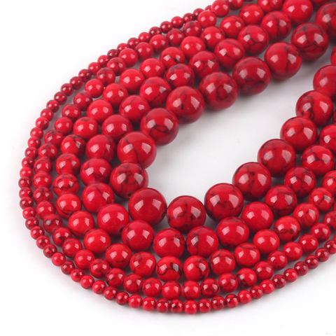Wholesale Natural Red Howlite Turquoises Round Loose Beads 4 6 8 10 12 Bracelet Fit Diy Charm Beads For Jewelry Making ► Photo 1/6