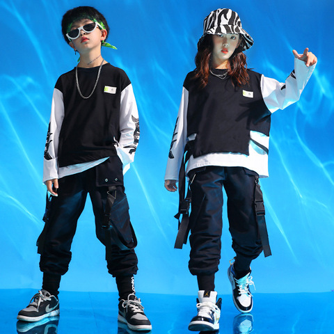 Kid Cool Hip Hop Clothing Sweatshirt Oversized Shirt Top Streetwear Tactical Cargo Pants for Girls Boys Dance Costume Clothes ► Photo 1/5