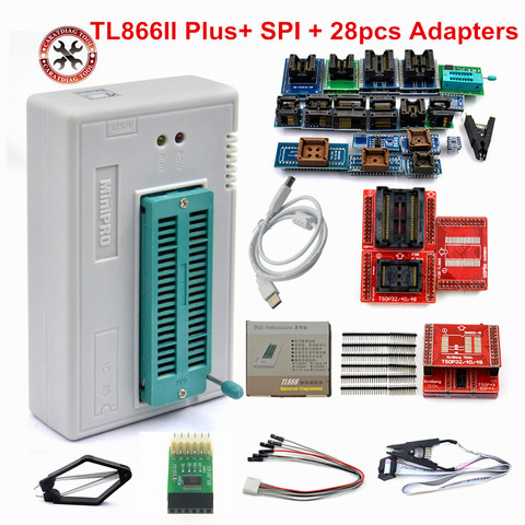 Newest 100% Original TL866II Plus Universal Minipro Programmer with 28 Adapters + SPI +test Clip PIC Bios High speed Programmer ► Photo 1/6