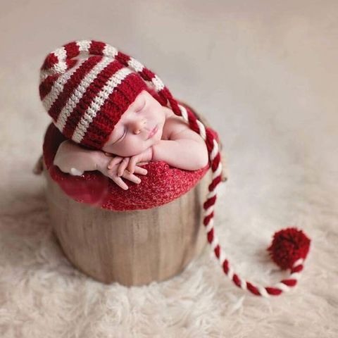 Baby knitting Long Tails Christmas Hat Newborn Photography Props  Stripe Crochet Baby Hats Baby Props For Photography #905 ► Photo 1/5