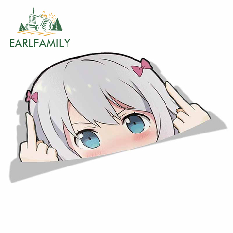 EARLFAMILY Cartoon Car Sticker for Eromanga Sensei Peeker Big Head Anime Vinyl Transfer Stickers JDM Window Trunk Laptop Decal ► Photo 1/6