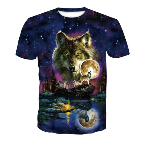 Men clothes 2022 Newest Harajuku Wolf 3D Print Cool T-shirt Men/Women Short Sleeve Summer Tops Tees animal Fashion t shirt ► Photo 1/6