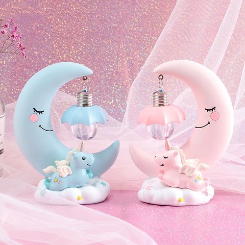 Resin Moon Unicorn LED Night Light Cartoon Baby Nursery Lamp Breathing Children Toy Christmas Gift Kids Room Craft Table Light ► Photo 1/5