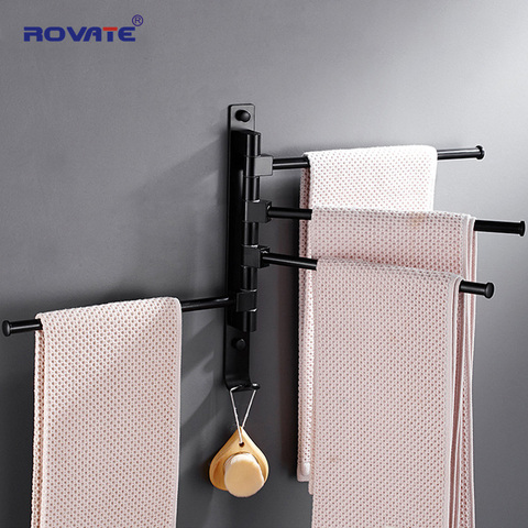 ROVATE 2/3/4/5-Arms Swivel Towel Bar with Towel Hooks, Black Bathroom Swing Hanger Towel Rack Holder Space Saving Wall Mount ► Photo 1/6