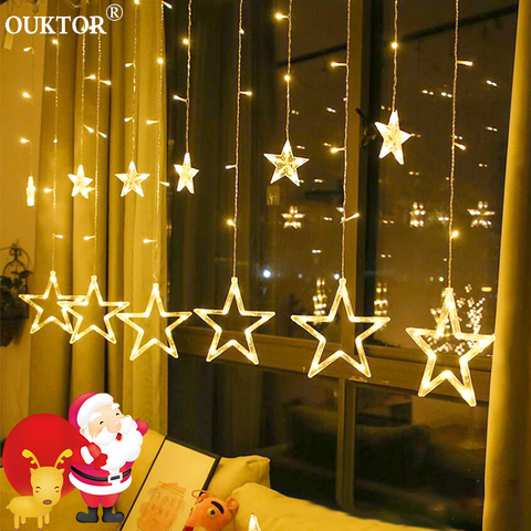 Christma Fairy Star Led Curtain String Lights Xmas Garland Wedding Lights 220V for Home Wedding Party Tree Decoration Lights EU ► Photo 1/6