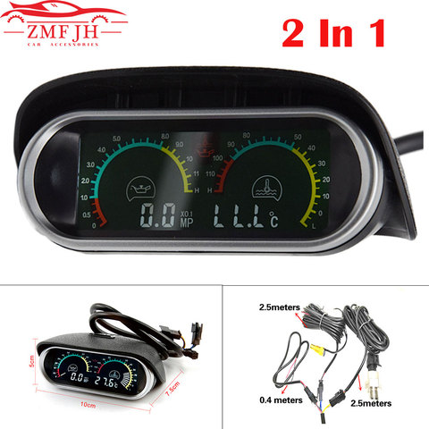 2 Functions 12v/24v Universal Truck Car Oil Pressure Gauge + Water Temperature Gauge Set Meter Sensor Oil Pressure Indicator ► Photo 1/6