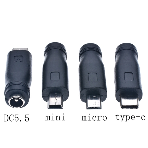 1pcs DC5.5 x 2.1 mm Female to Type-c Mini / Micro USB Male 5 Pin DC Power Plug Connector Adapter for V8 V3 Android* ► Photo 1/6