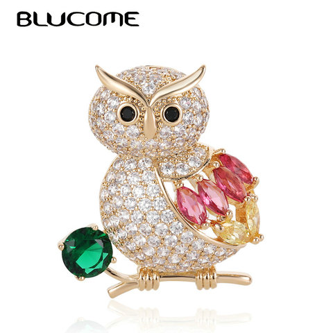 Blucome Luxury Colorful Cubic Zircon Owl Bird Brooches Corsage Gold Color Copper Women Weddings Banquet Brooch Lapel Pins Gifts ► Photo 1/6