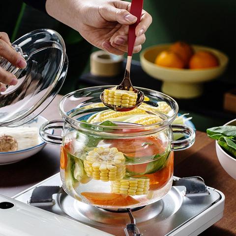 Heat Resistant Glass Saucepan Clear with Lid Stockpots Soup Pot