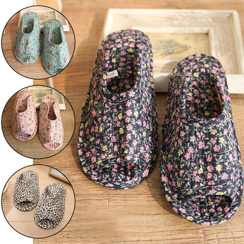 25cm Vintage Floral Home Shoes Slippers Women Cotton Fabric House Slipper Sewing Comfy Flat Shoes Indoor Soft Travel ► Photo 1/6