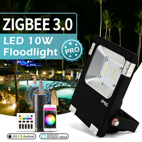 GLEDOPTO 10W Smart ZigBee 3.0 Floodlight Pro 700LM RGBCCT Outdoor Lights IP65 waterproof Works with Amazon echo plus SmartThings ► Photo 1/6