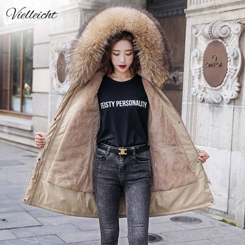 Vielleicht 2022 New Warm Fur Lining Long Parka Winter Jacket Women's Clothing Plus Size 6XL Medium Long Hooded Winter Coat Women ► Photo 1/6