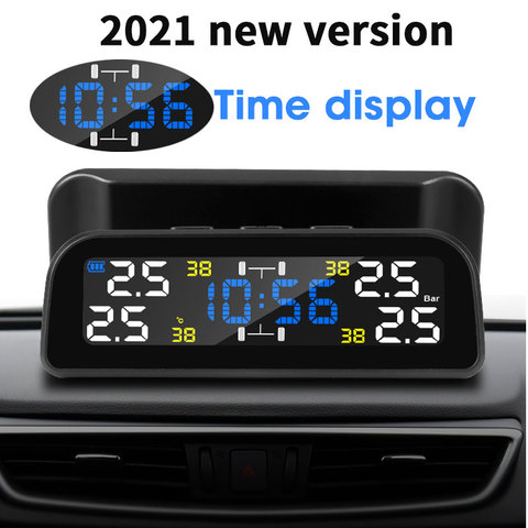 Universal TPMS wireless tire pressure monitoring system, solar HD clock, LCD display, 4 external sensors inside and outside each ► Photo 1/6