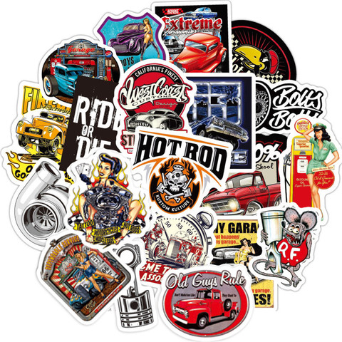 50pcs Hotrod Vintage Car Stickers For Laptop Notebook SiutCase Adesivos Scrapbooking Material Christmas Sticker Craft Supplies ► Photo 1/6