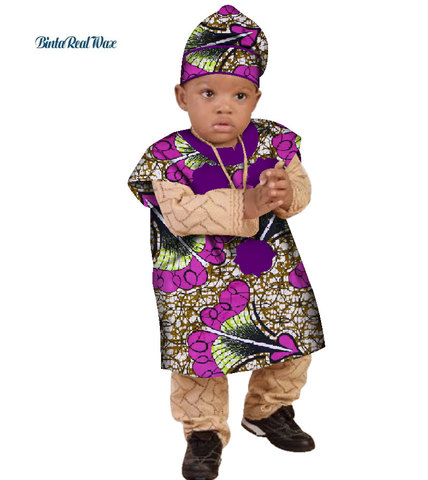 Lovely Baby Girls Dresses with Hat African 100% Cotton Print Dresses for Children Bazin Riche African Kids Clothing WYT295 ► Photo 1/6