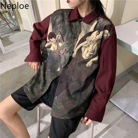 Neploe Vintage Aesthetic Cupid Angel Print Blouse Shirt Cardigan Long Sleeve Top Blouses Women Men Clothes 2022 New Blusas 55031 ► Photo 1/5