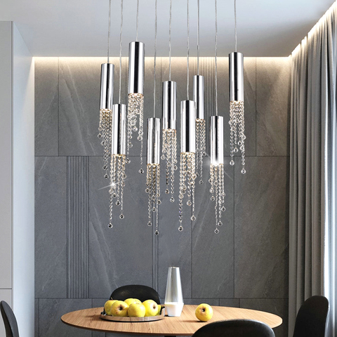 Modern chrome crystal ceiling chandelier for dining room long loft staircase large hallway lobby kitchen island indoor lighting ► Photo 1/6