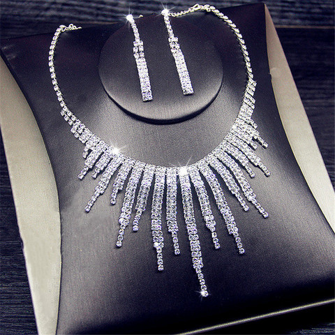 FYUAN Shine Geometric Rhinestone Necklace Earrings For Women Long Tassel Jewelry Sets Weddings Banquet Gifts ► Photo 1/6