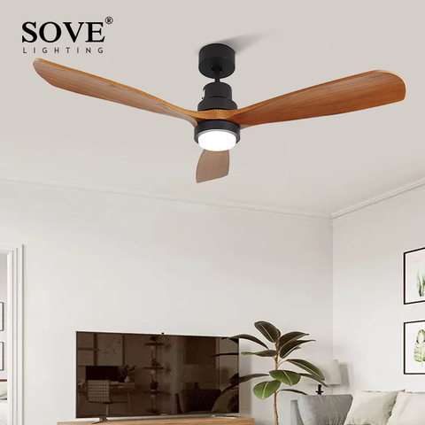 Sove Wooden Ceiling Fans Without Light Bedroom 220v Ceiling Fan Wood Ceiling Fans With Lights Remote Control Ventilador De Teto ► Photo 1/6