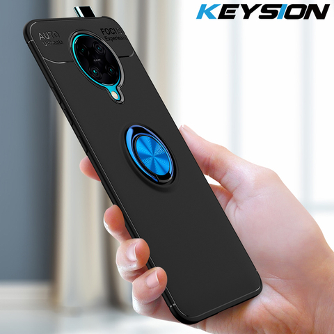 KEYSION Metal Ring Case For Xiaomi Poco X3 NFC F2 Pro M2 X2 Soft Matte Silicone Shockproof Back Phone Cover for Redmi K30 Pro 5G ► Photo 1/6