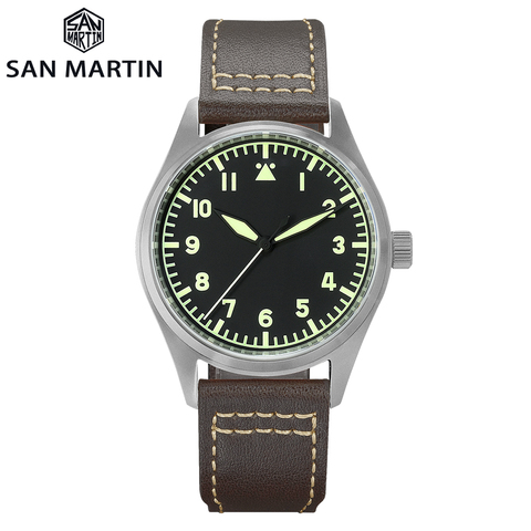 San Martin Pilot Titanium Vintage Military Enthusiasts NH35 Automatic Mechanical Men Watch Leather Strap Waterproof Luminous ► Photo 1/6