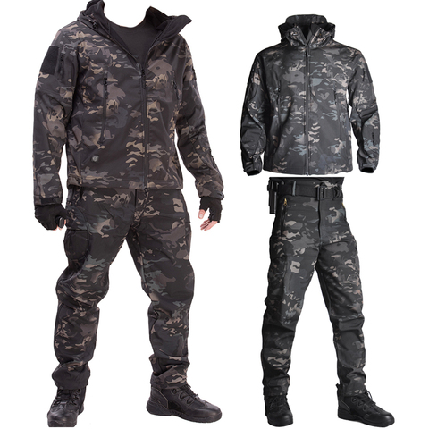 Hunting Clothes Set Military Tactical Jacket + Pants Men Soft Shell  Waterproof Windproof Jacket Suit Army Camouflage Coat Winter