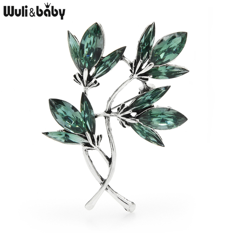 Wuli&baby Green Sparlking Crystal Brooch Pins Flower Women Fashion Brooches Leaf Badge Trendy Jewelry Gift ► Photo 1/3