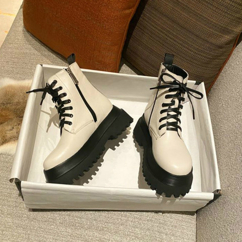 2022 White Soft Leather Ankle Boots Women Platform Motorcycle Booties Female Autumn Winter Shoes Woman Goth Short Botas De Mujer ► Photo 1/6