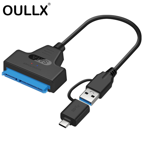 OULLX Type C USB 3.0 2in1 to SATA Cable 22pin for 2.5 Inches External SSD HDD Hard Drive 22 Pin Sata III Adapter ► Photo 1/6