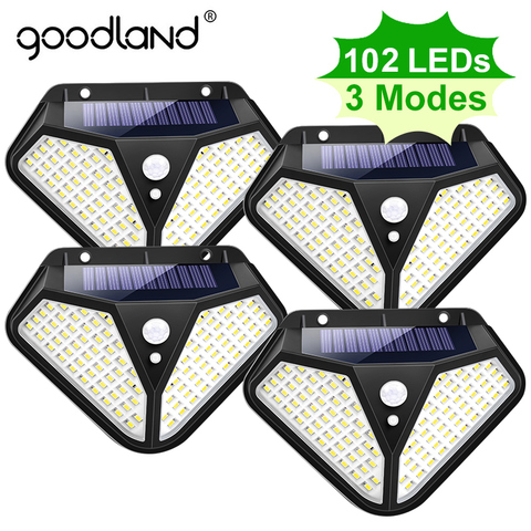 Goodland 102 100 LED Solar Light Outdoor Solar Lamp Powered Sunlight 3 Modes PIR Motion Sensor for Garden Decoration Wall Street ► Photo 1/6