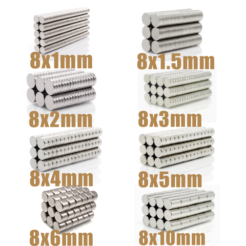 20~500Pcs N35 Round Magnet 8x1 8x1.5 8x2 8x3 8x4 8x5 8x6 8x10 Neodymium Magnet Permanent NdFeB Super Strong Powerful Magnets ► Photo 1/6